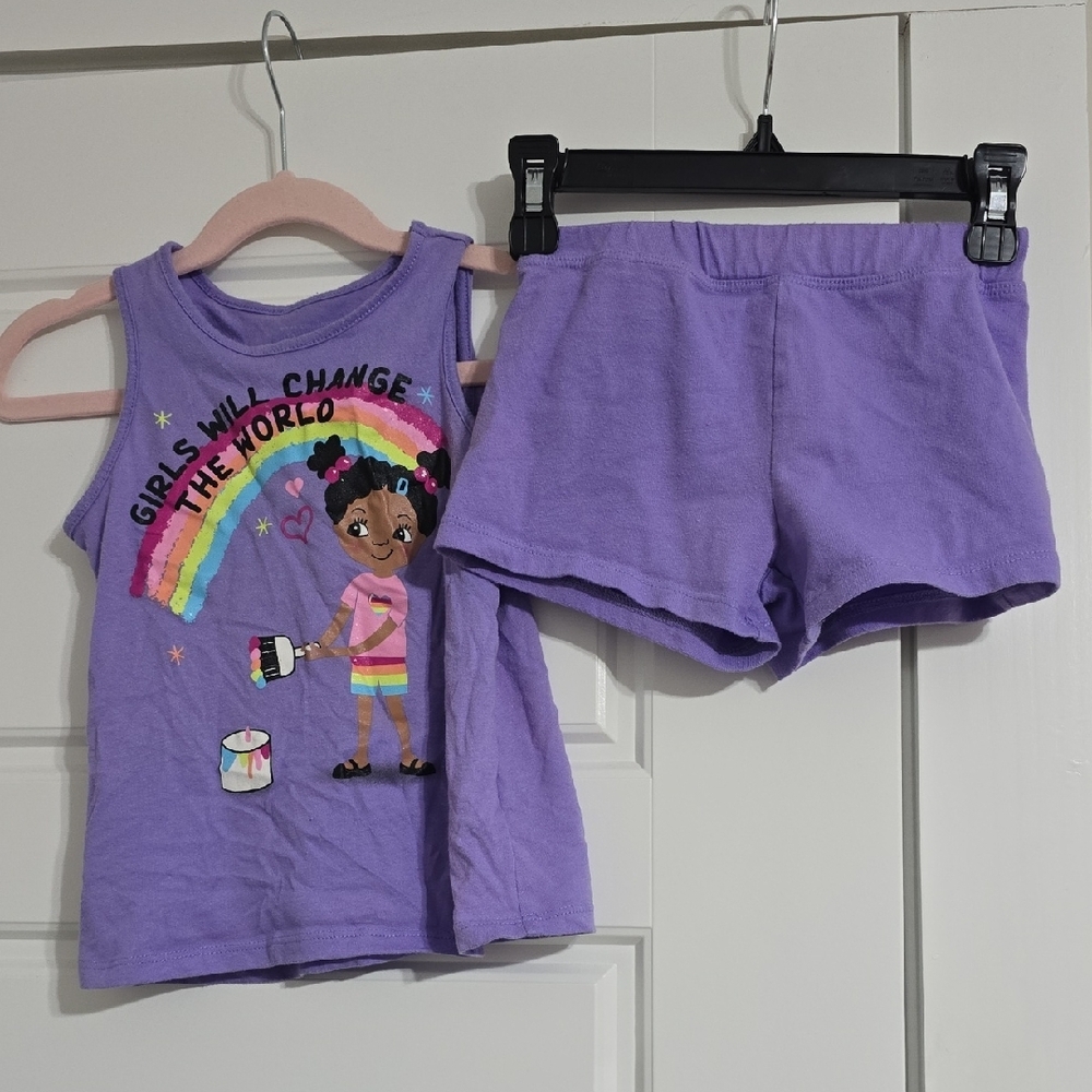 Vibrant Purple Girls' Tank and Shorts Set